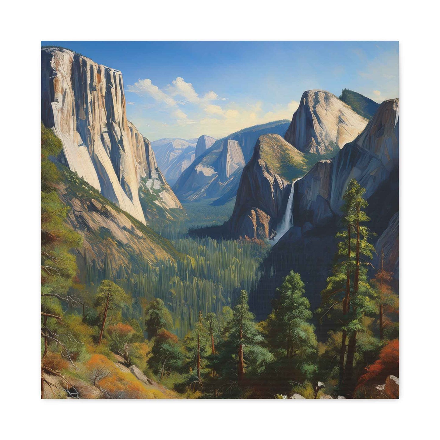 Yosemite Valley Print Canvas, Oil Paint Print 20x20, 24x24, 30x30, 32x32, 36x36 Art Design Print Pine-Wood Inner Frame MC-60