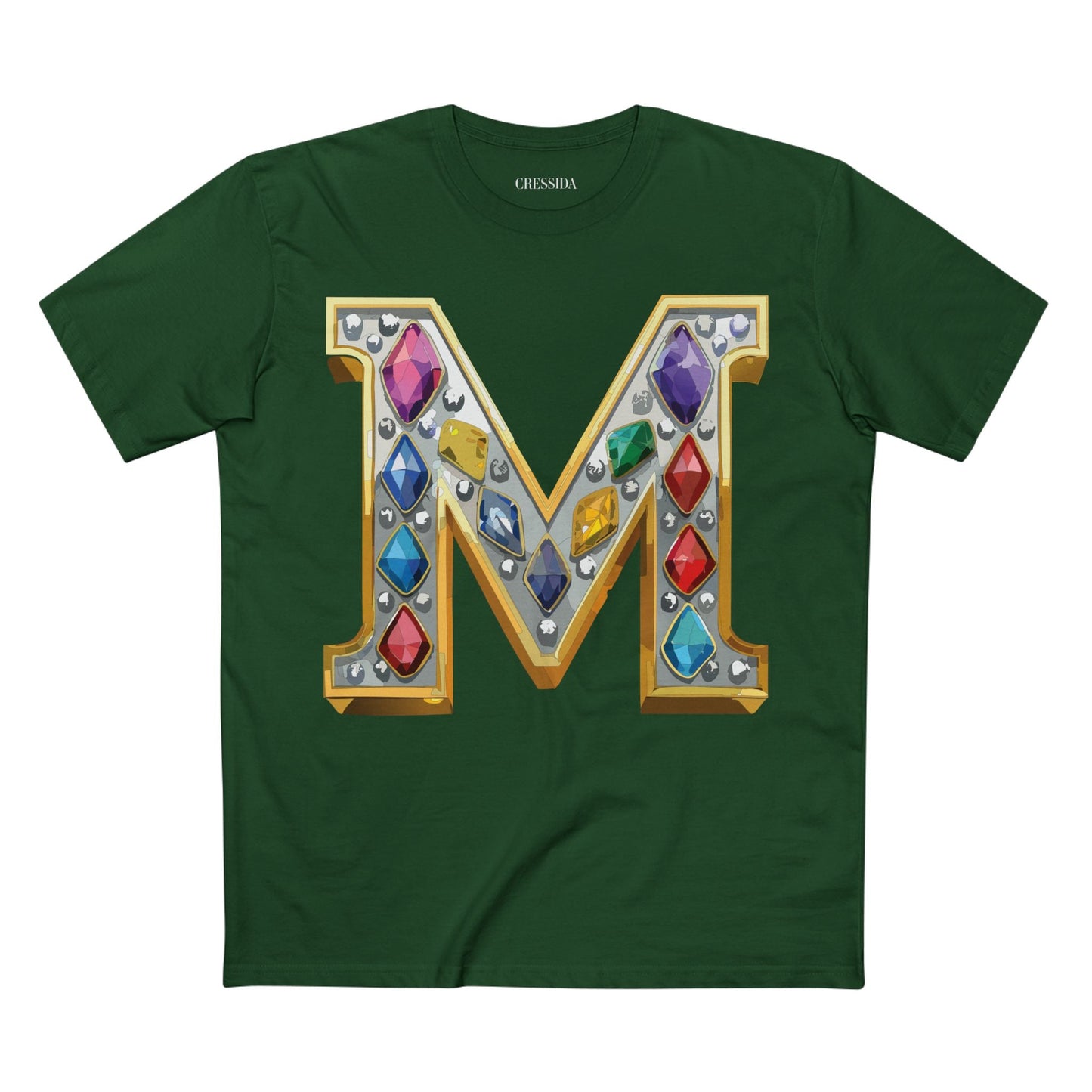 Letter M Graphic Design Tee Unisex 100 Cotton With Antique Gold Letters Artwork T-Shirt