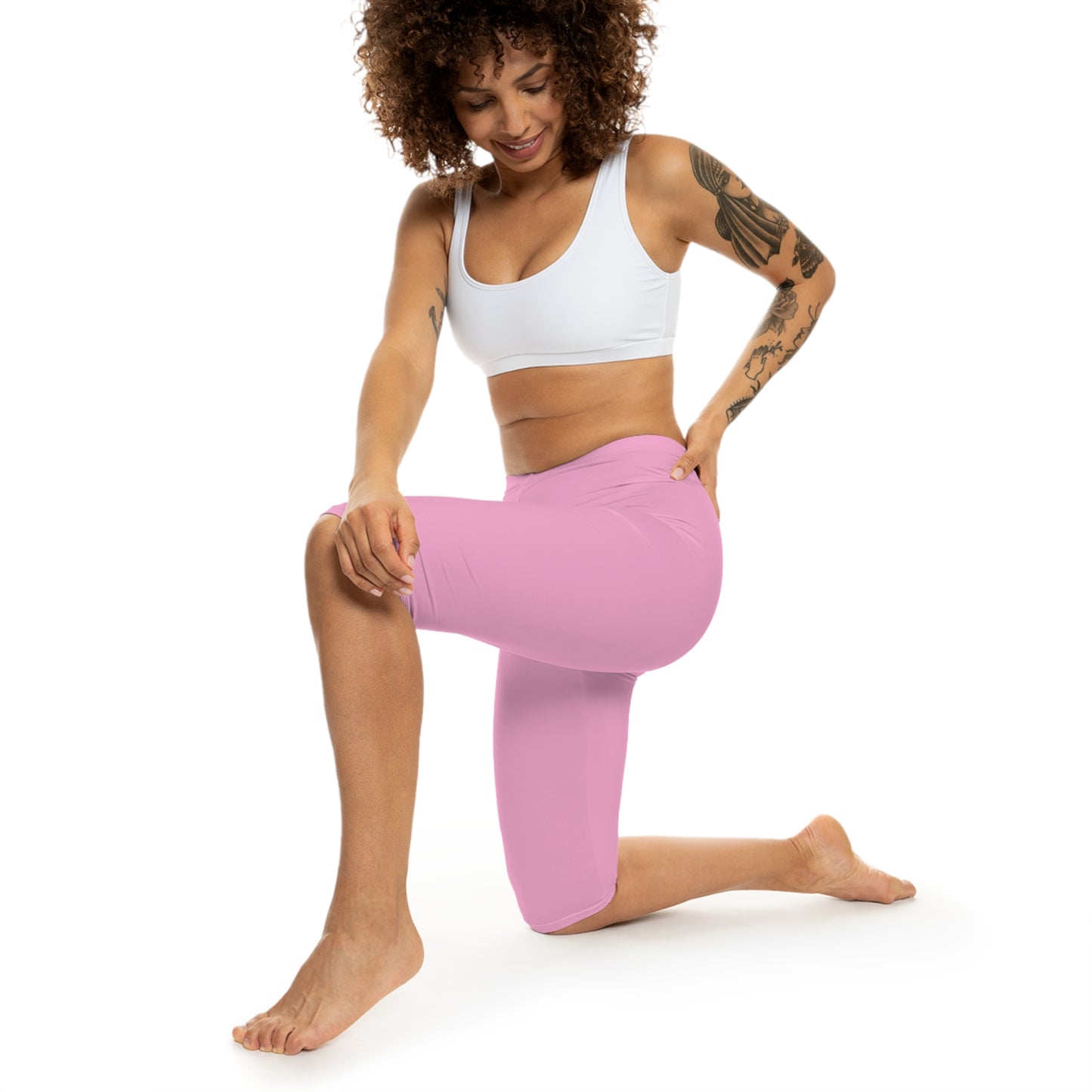 Blush Pop Pink Color Women's Brushed Suede Poly Span Casual Capri Leggings XS-2XL