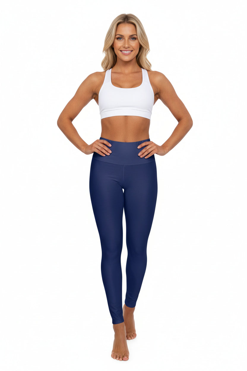 High-Waisted Deep Navy Yoga Leggings Stretchy Women's Seamless Navy Blue Poly-Span Activewear