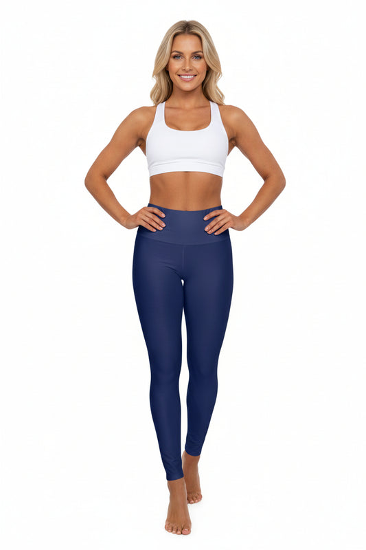 High-Waisted Deep Navy Yoga Leggings Stretchy Women's Seamless Navy Blue Poly-Span Activewear