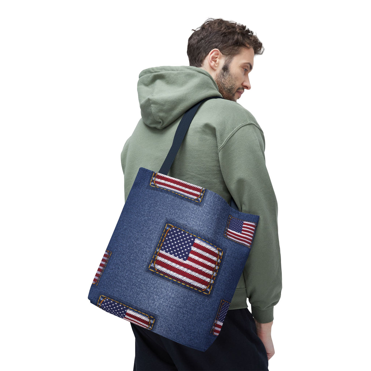4th of July Graphic Denim Fabric Imitation Print Unisex Canvas Bag Poly Spun 3 Sizes Tote Bag 200-14