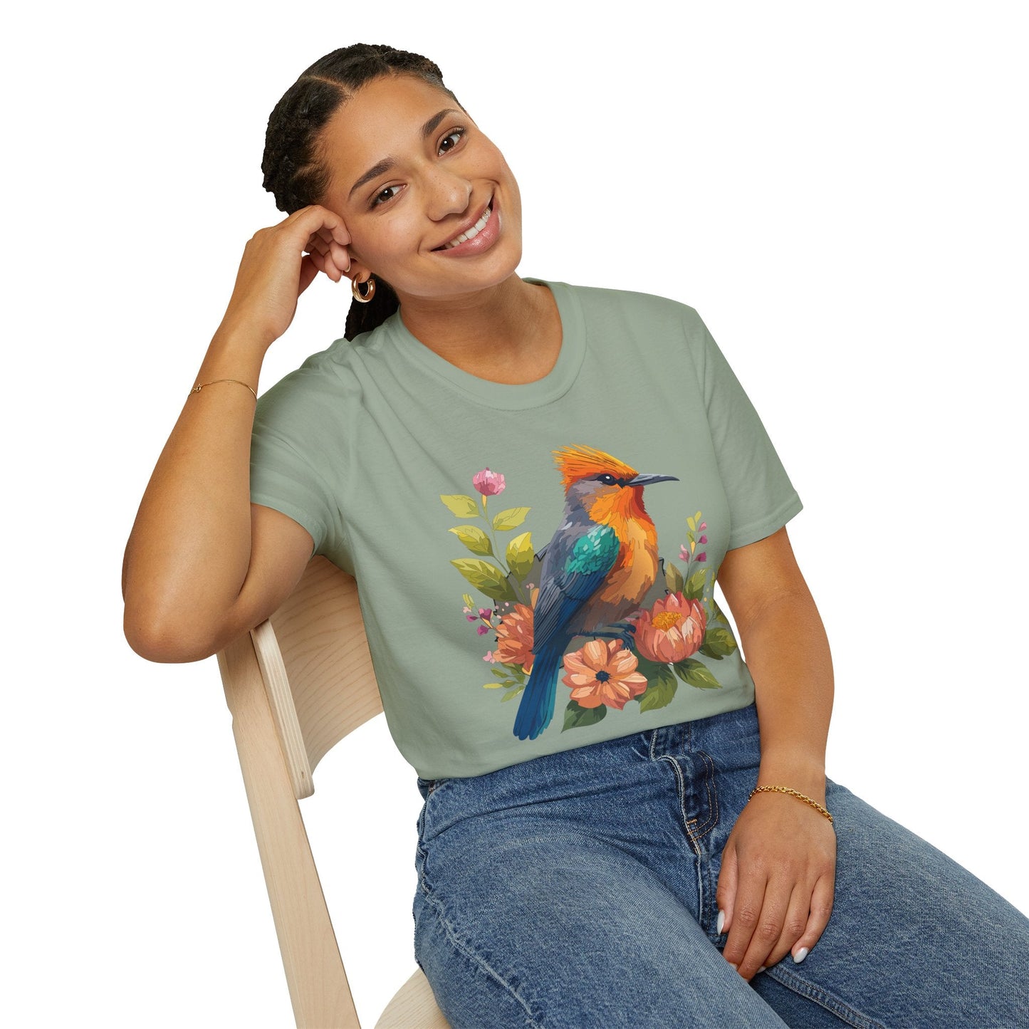 Floral Bird T Shirt For Unisex Wear Gildan Softstyle 64000 100 Percent Cotton Tee