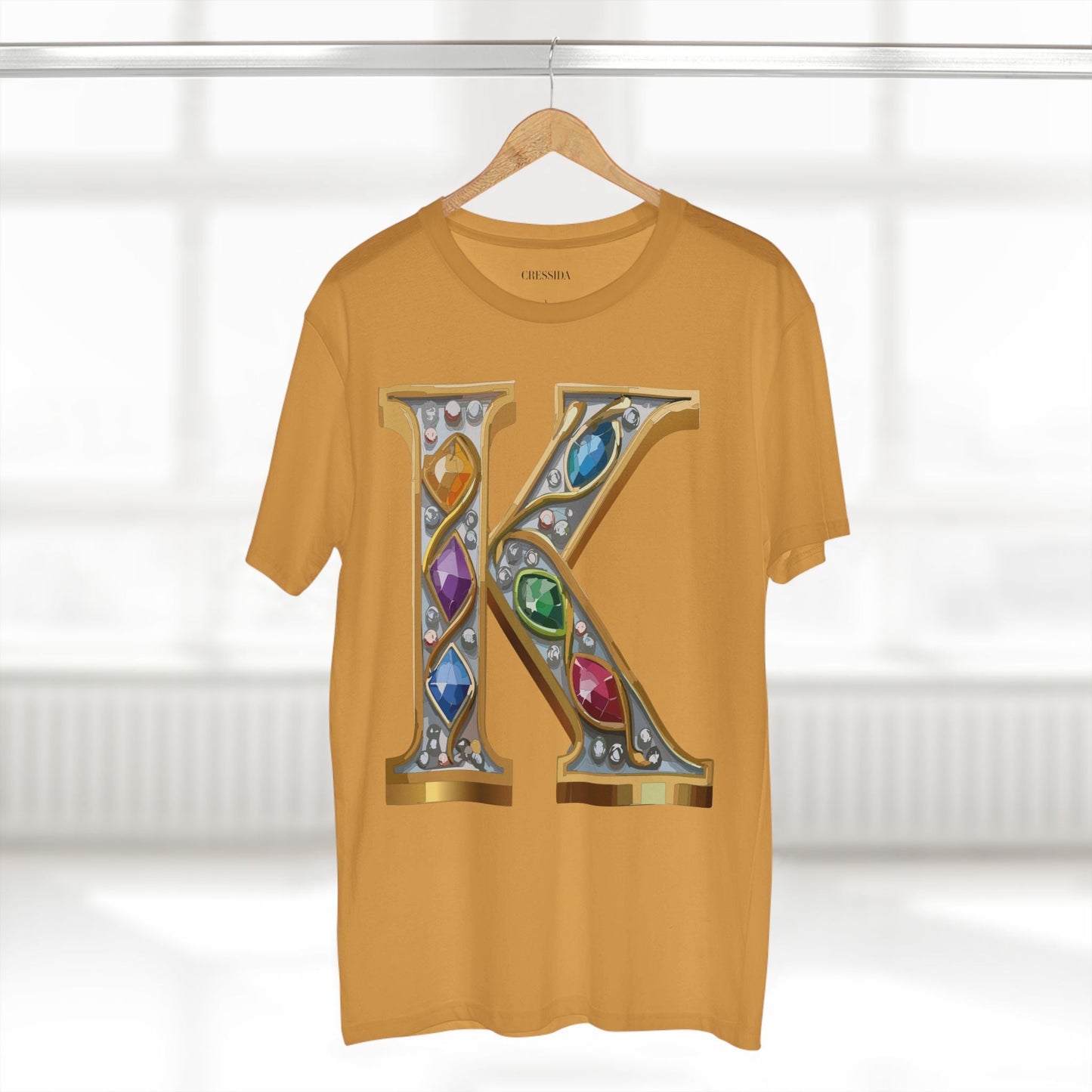 Letter K Graphic Design Tee Unisex 100 Cotton With Antique Gold Letters Artwork T-Shirt