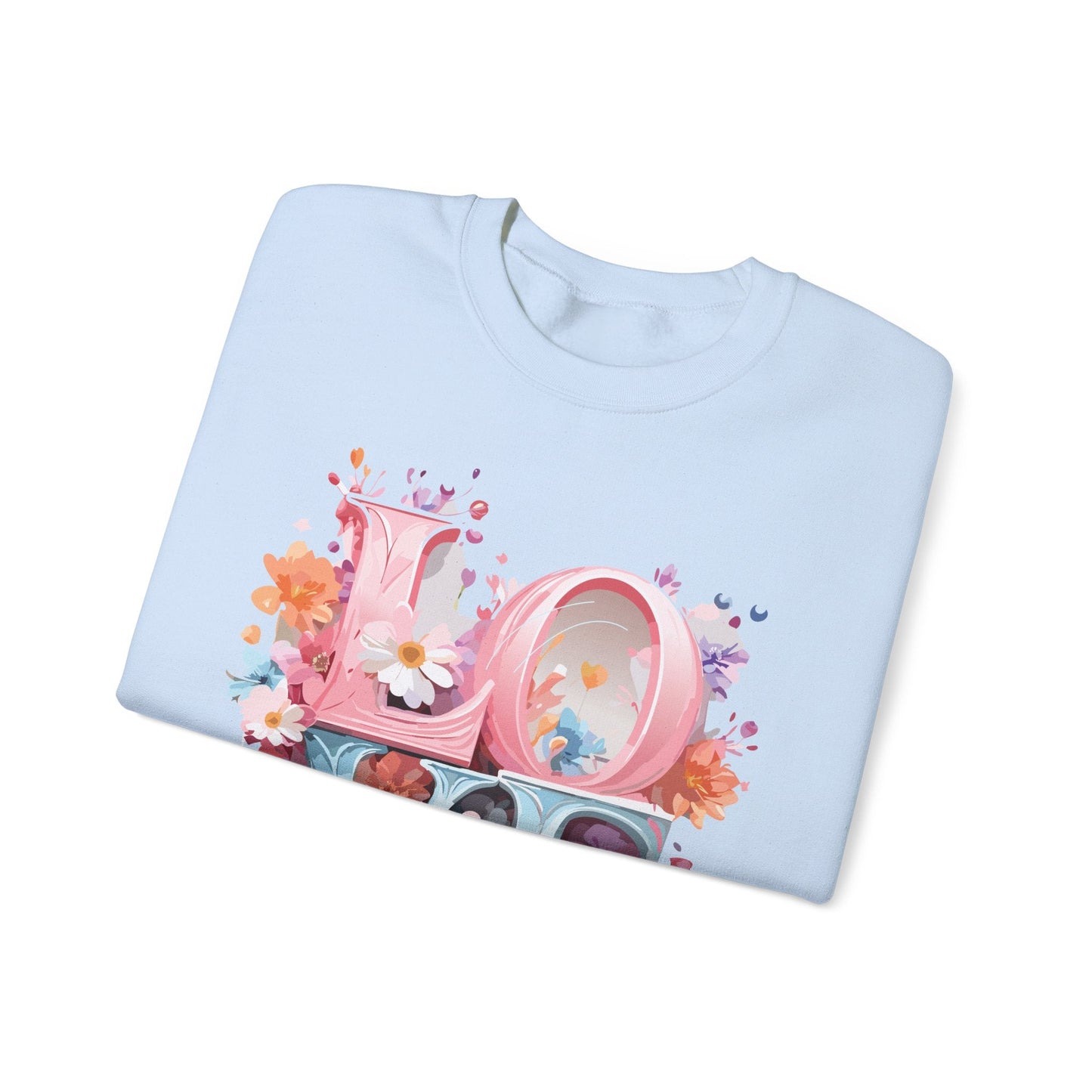 Floral Love Sweatshirt Unisex Love Flower Valentines Day Crewneck Gildan 18000 50 50 Cotton Polyester