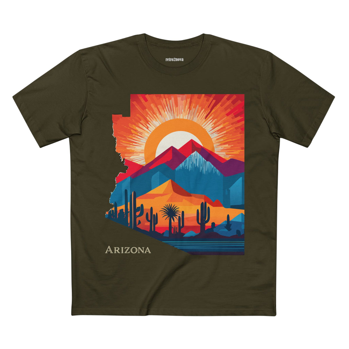 Arizona Desert Sunset Tee | State Silhouette, Cactus Landscape