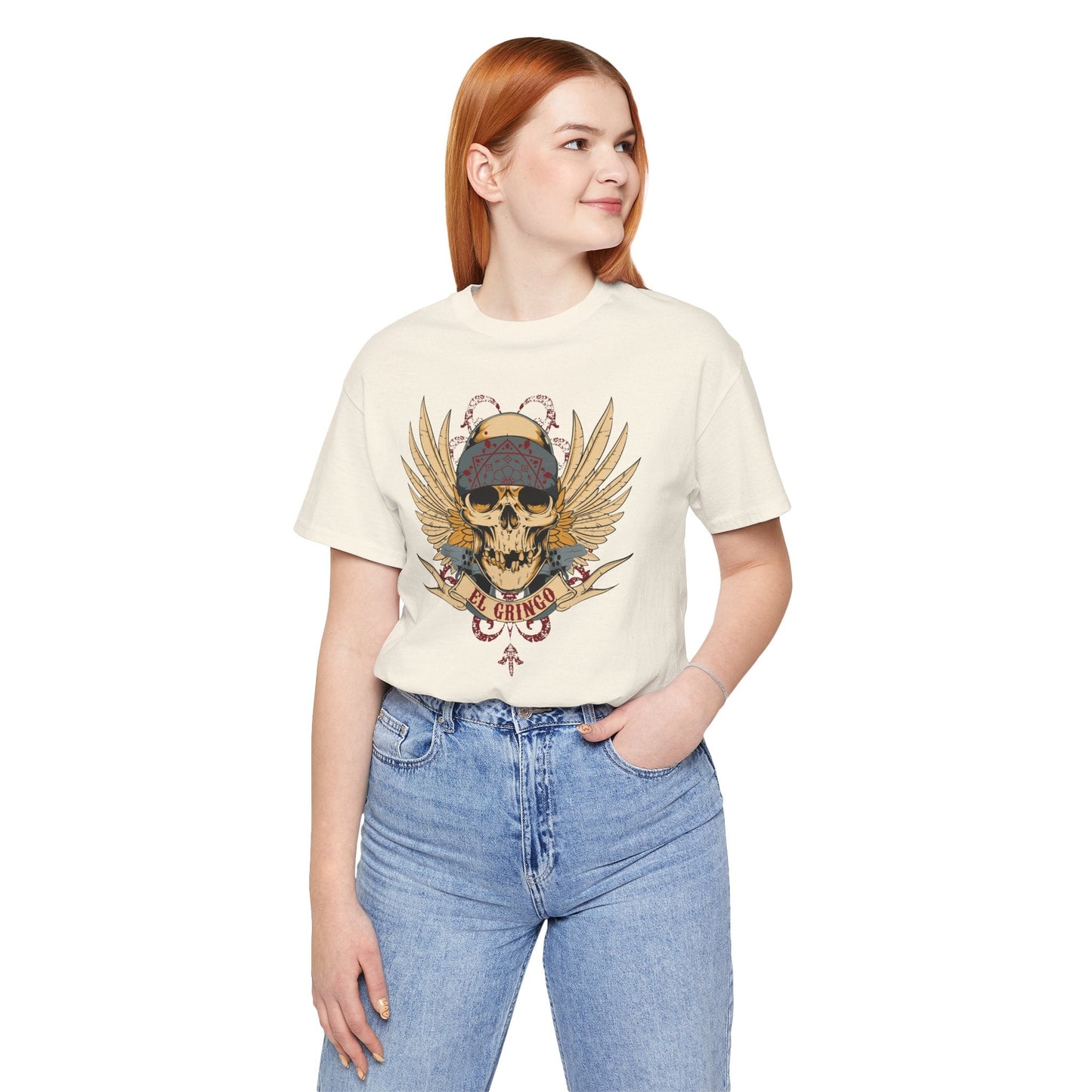 El Gringo Skull with Wings T-Shirt Vintage Tattoo Style Art-53