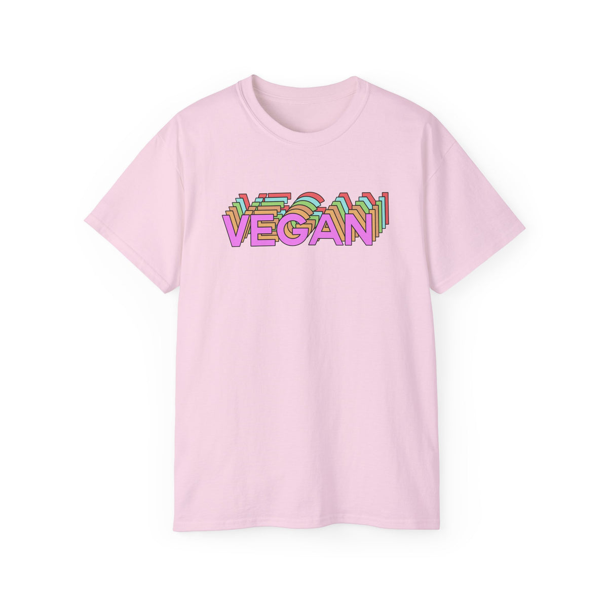 Vegan Retro Layered Text Tee | Colorful 3D Typography