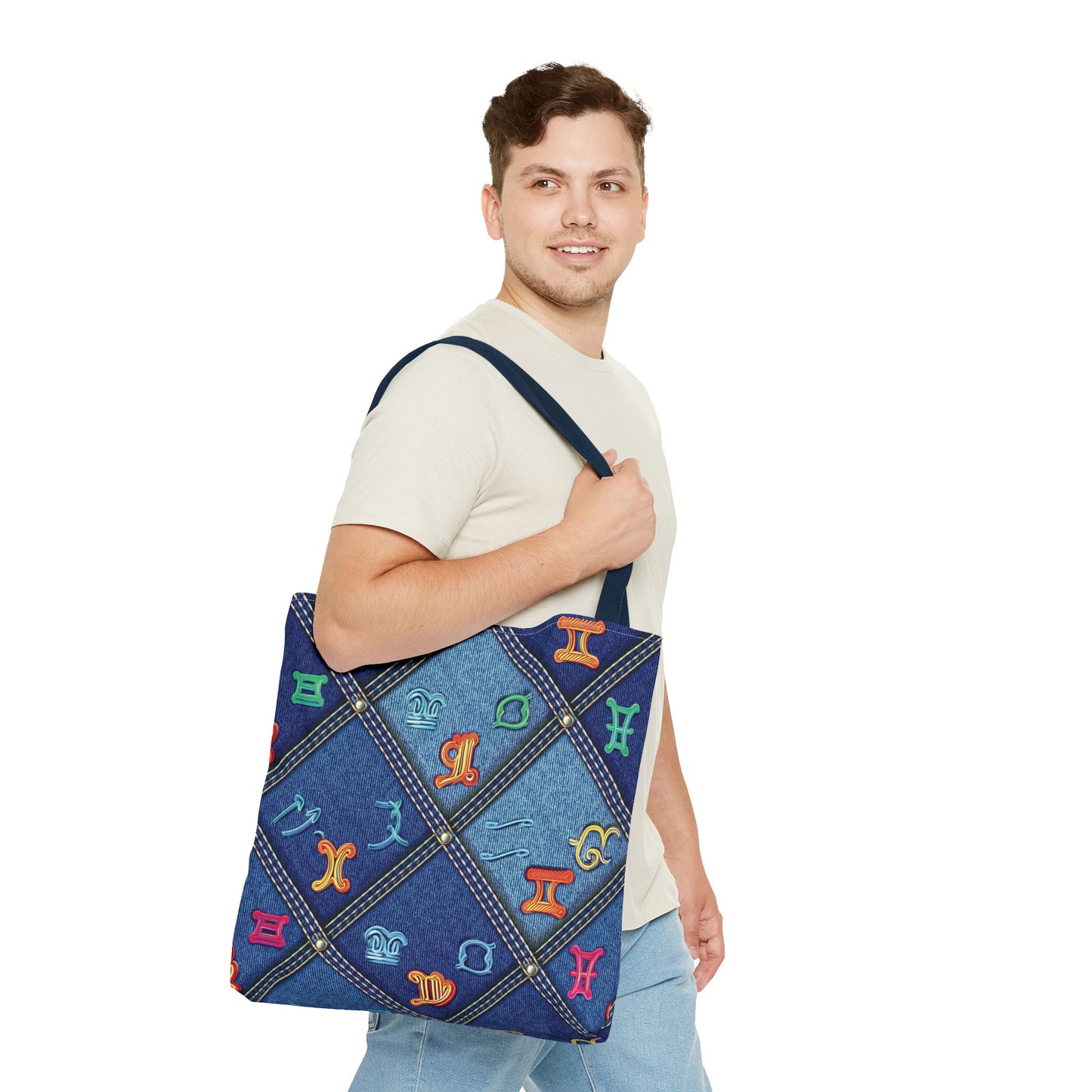 Denim Fabric Imitation Print Unisex Canvas Bag Poly Spun 3 Sizes Tote Bag 184-8