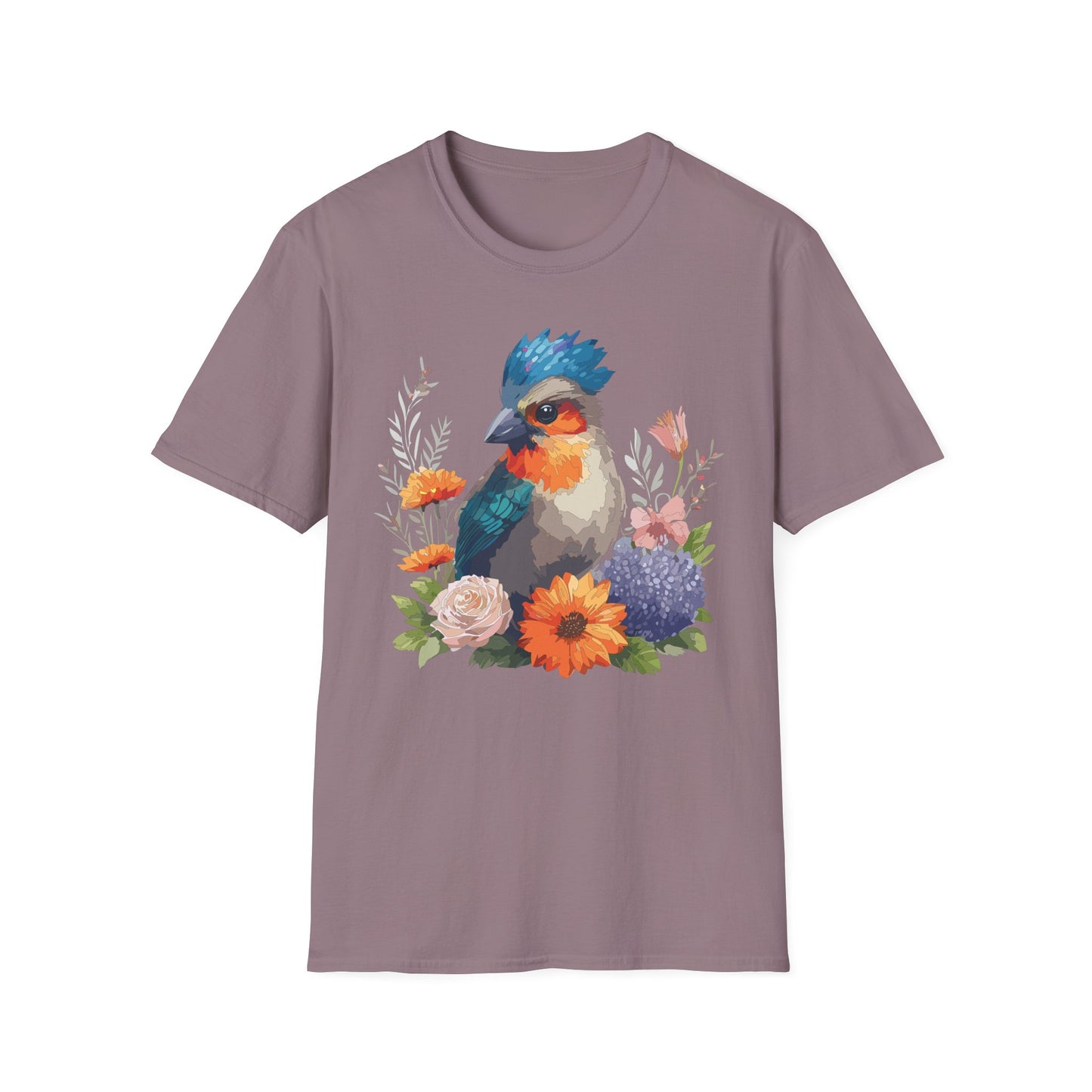 Floral Bluebird T-Shirt Unisex Cotton Short Sleeves Tee Shirt with Bird 2