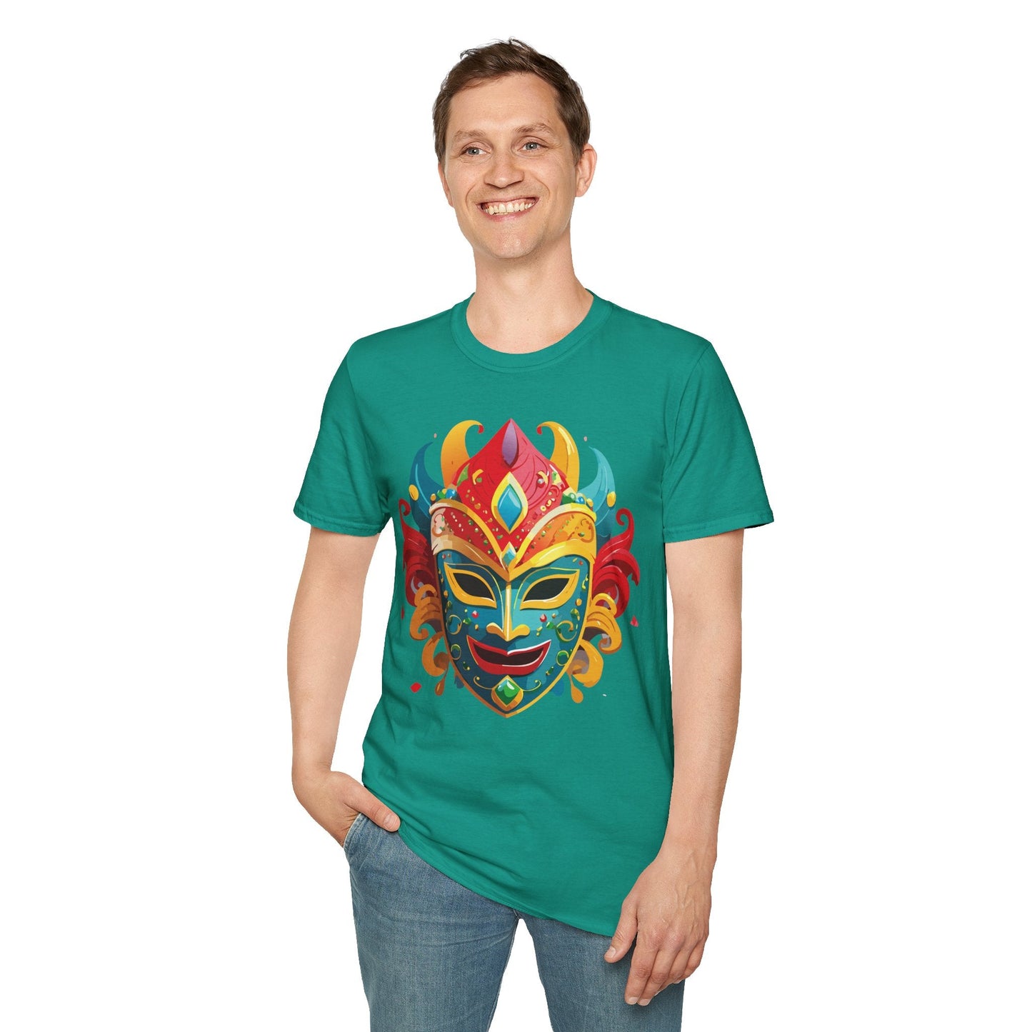 Unisex Mask Tee Shirt Gildan Softstyle 64000 Ring Spun Cotton Breathable Masquerade Design