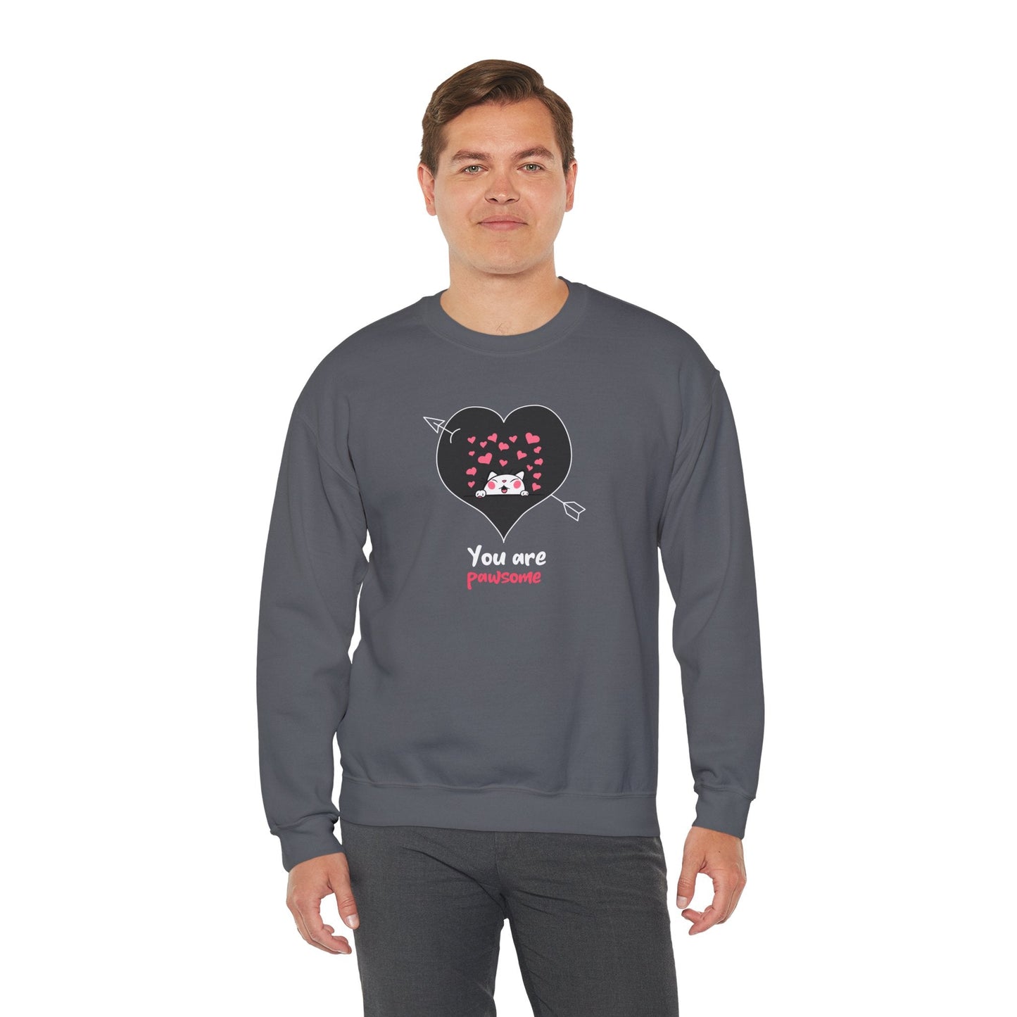Cat Heart Sweatshirt Valentines Day Fifty Fifty Cotton Poly Unisex Crewneck Gift Idea
