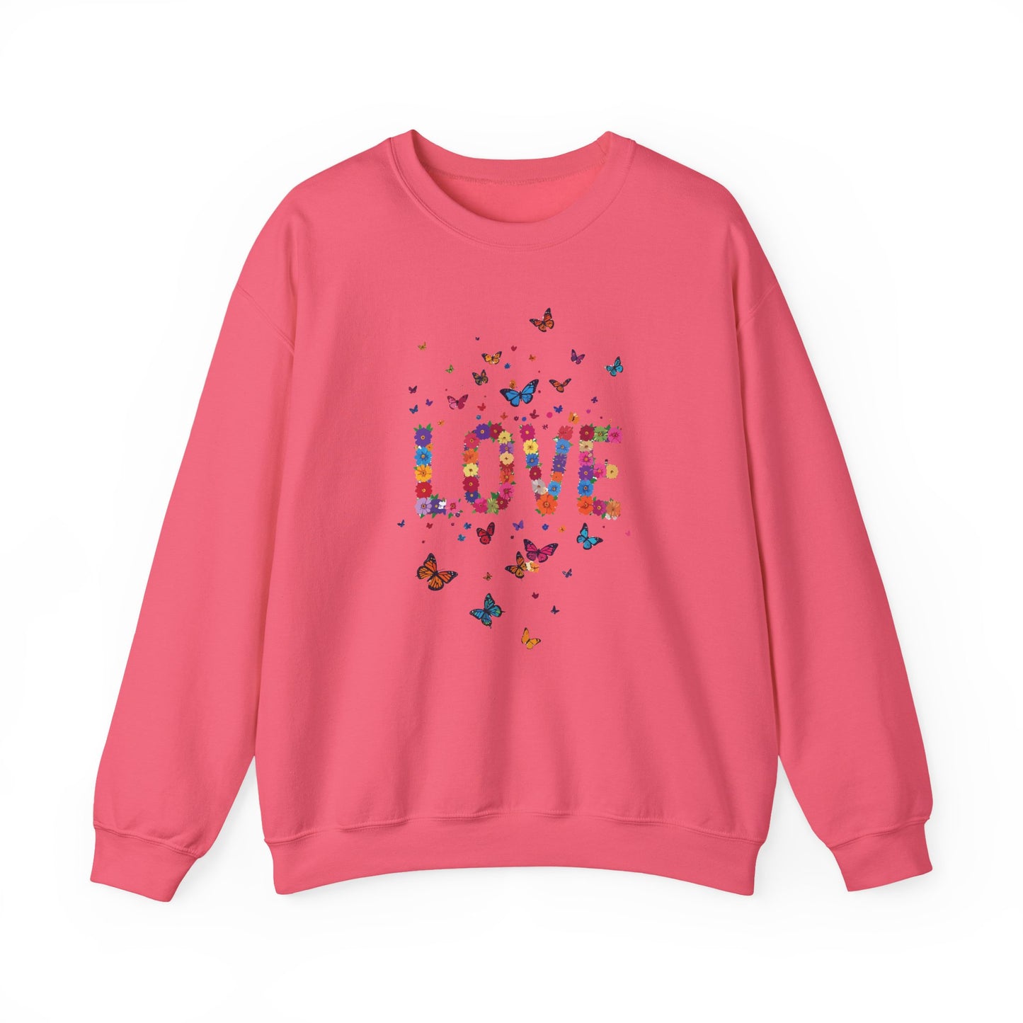 Unisex Floral Love Sweatshirt, Love Floral Sweatshirt, Floral Butterfly Sweatshirt, 50/50 Cotton-Poly Valentine's Day Sweatshirt 06