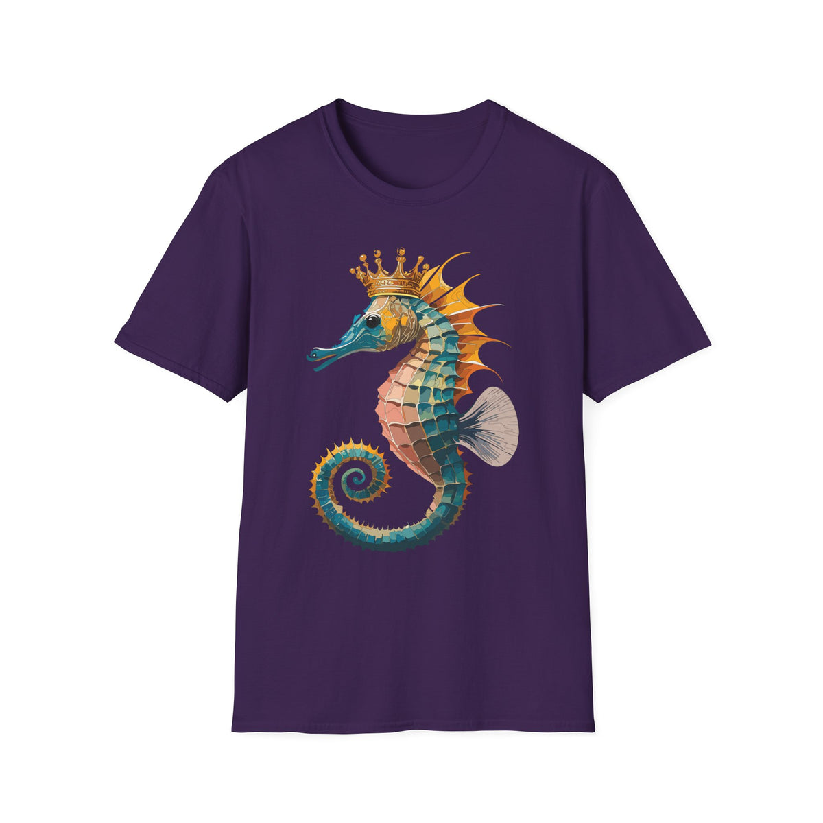 Crowned Seahorse T-Shirt | Colorful King Seahorse Illustration Tee