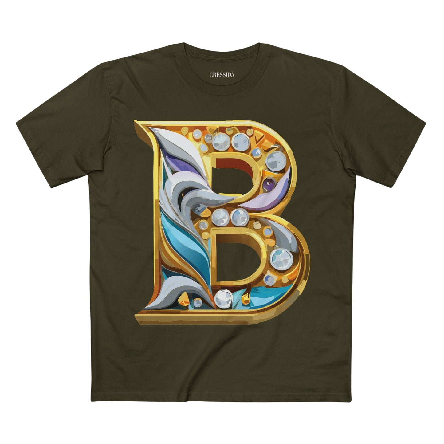 Letter B Graphic Design Tee Unisex 100 Cotton With Antique Gold Letters Artwork T-Shirt