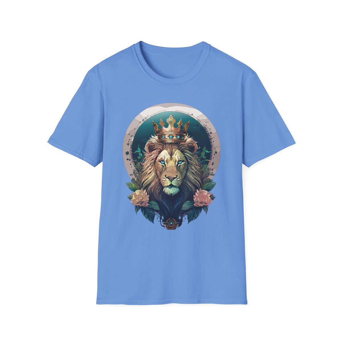 Crowned Lion Portrait T-Shirt | Regal King Lion Graphic Tee - Unisex 100 Cotton Gildan 64000
