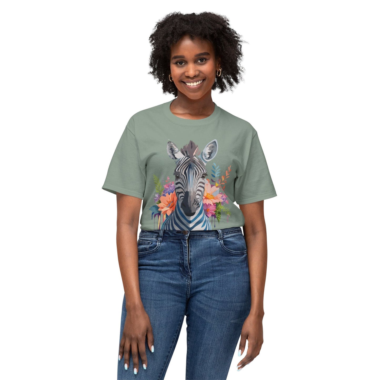 Unisex Zebra Art Print T Shirt HD Cotton Tee Floral Design Made In USA Premium Comfort Breathable