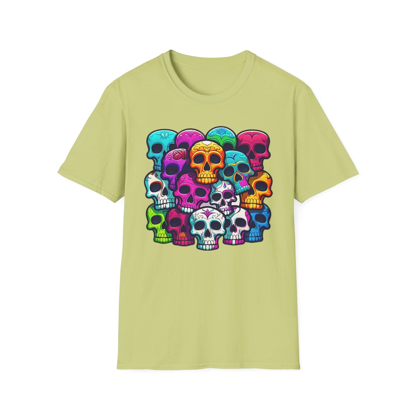 Unisex Skull Tee Shirt With Skeleton Design Gildan Softstyle 64000 100 Percent Ring Spun Cotton