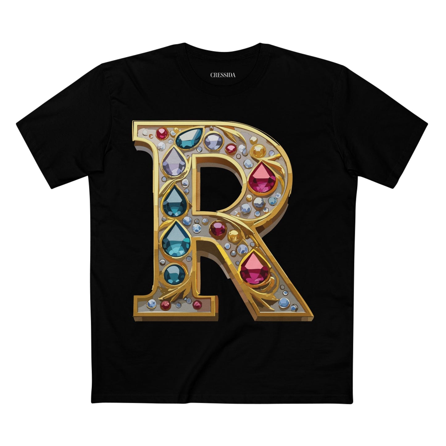 Letter R Graphic Design Tee Unisex 100 Cotton With Antique Gold Letters Artwork T-Shirt