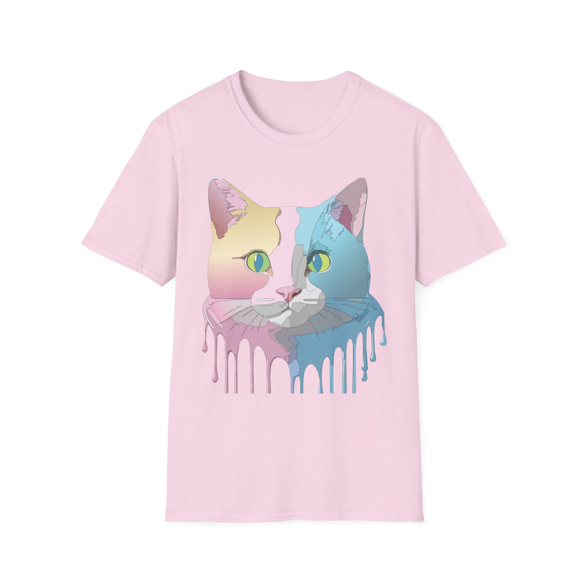 Pastel Pop Art Cat T-Shirt | Colorblock Kitty Face