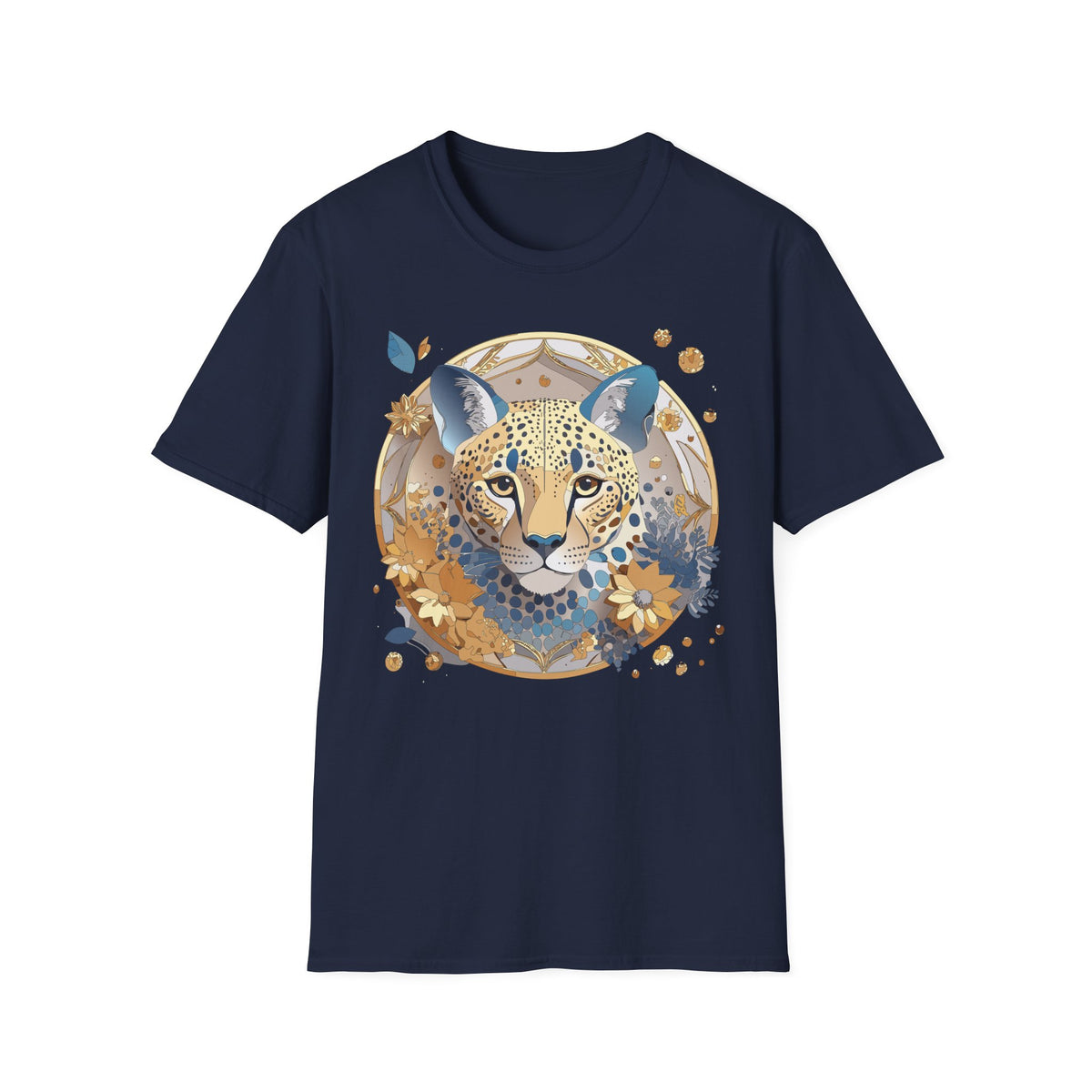 Floral Leopard Face T-Shirt | Botanical Cheetah Portrait Tee