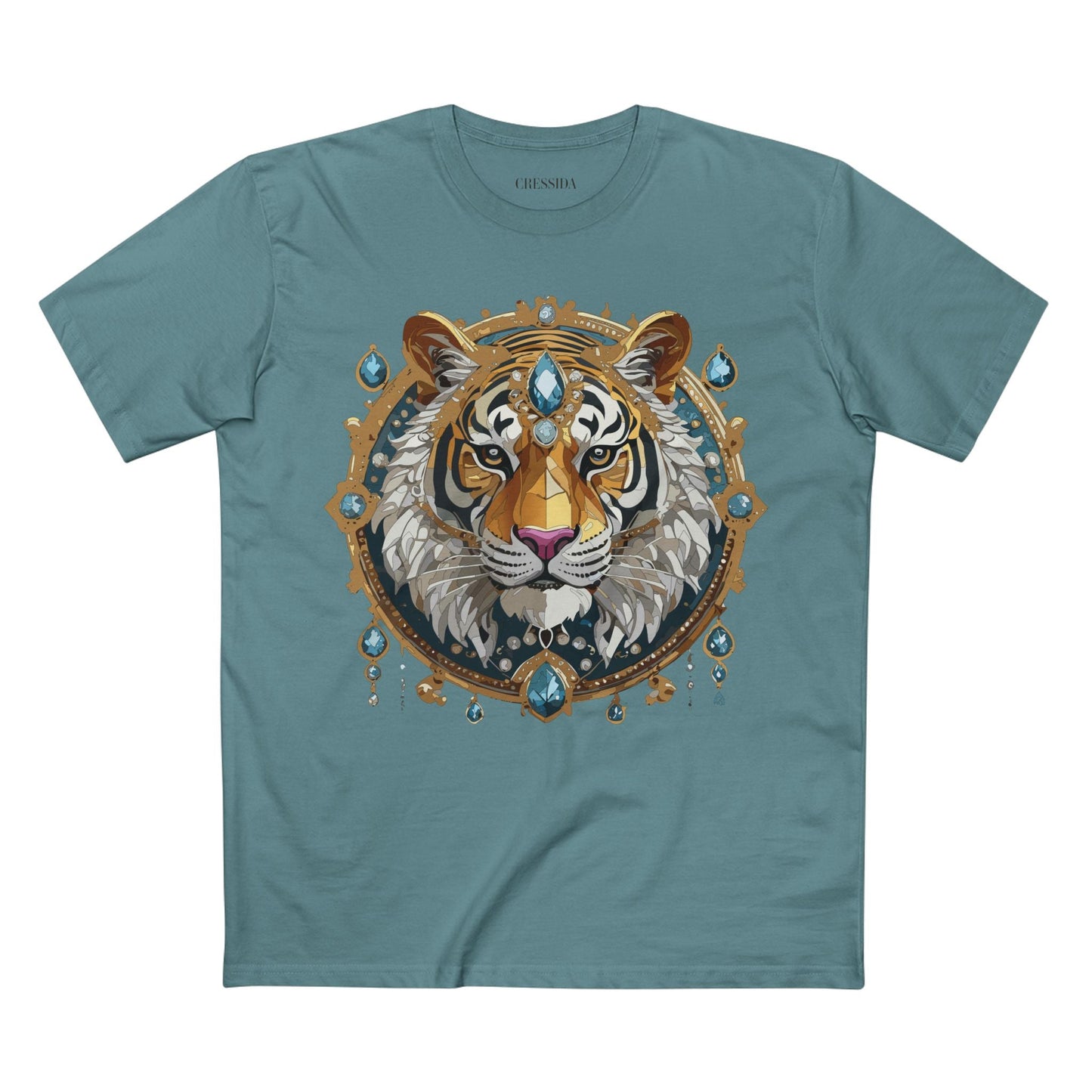 Tiger Graphic Unisex 100 Cotton Tee With Unique Animal Golden Medallion Art Design 51