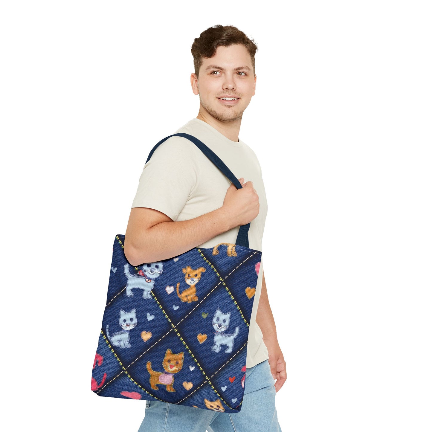 Love Day Graphic Design Denim Fabric Imitation Print Unisex Canvas Bag POLY 3 Sizes Tote Bag 201-2