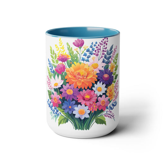 Two-Tone Coffee Mugs with flowers