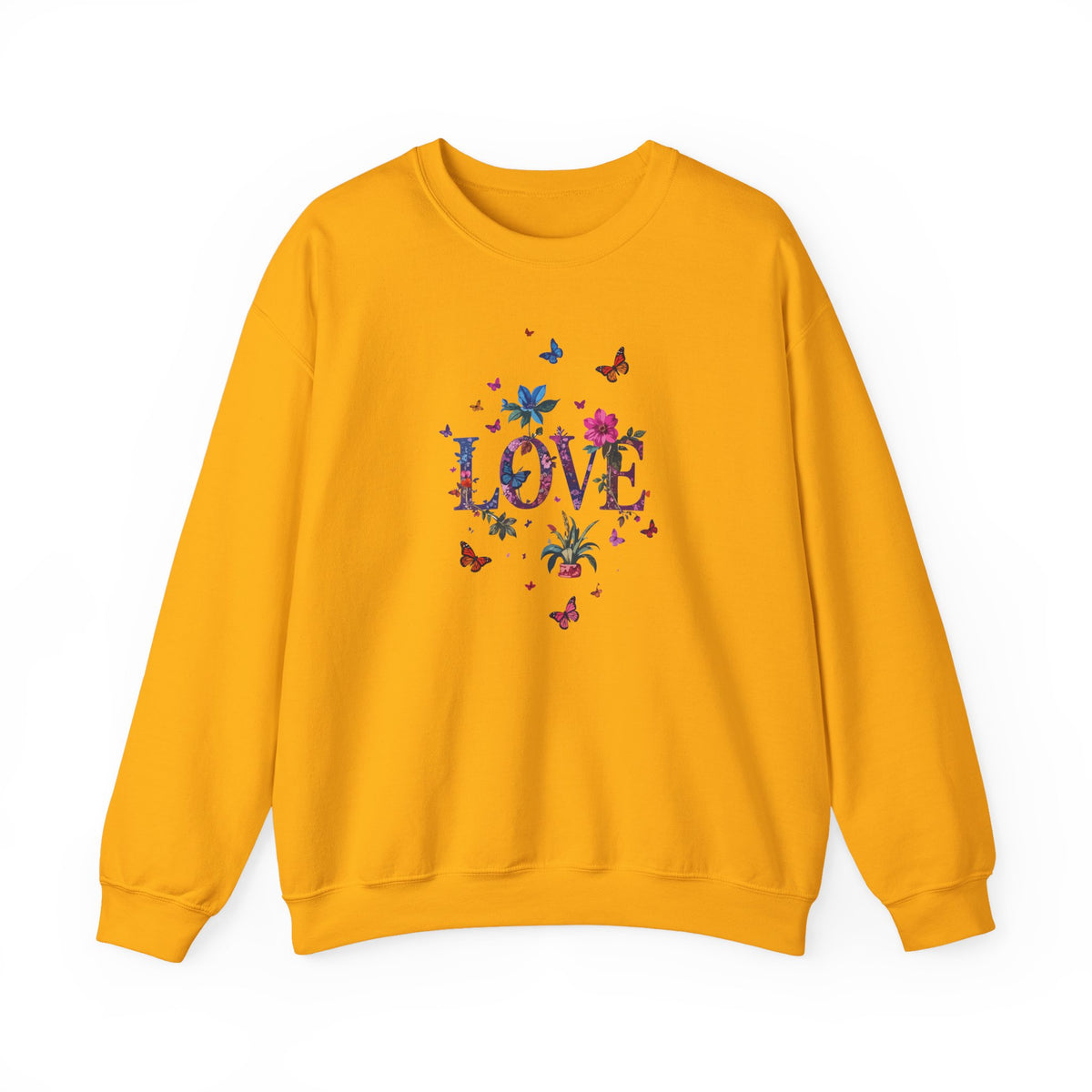 Unisex Floral Love Sweatshirt, Love Floral Sweatshirt, Floral Butterfly Sweatshirt, 50/50 Cotton-Poly Valentine's Day Sweatshirt 03
