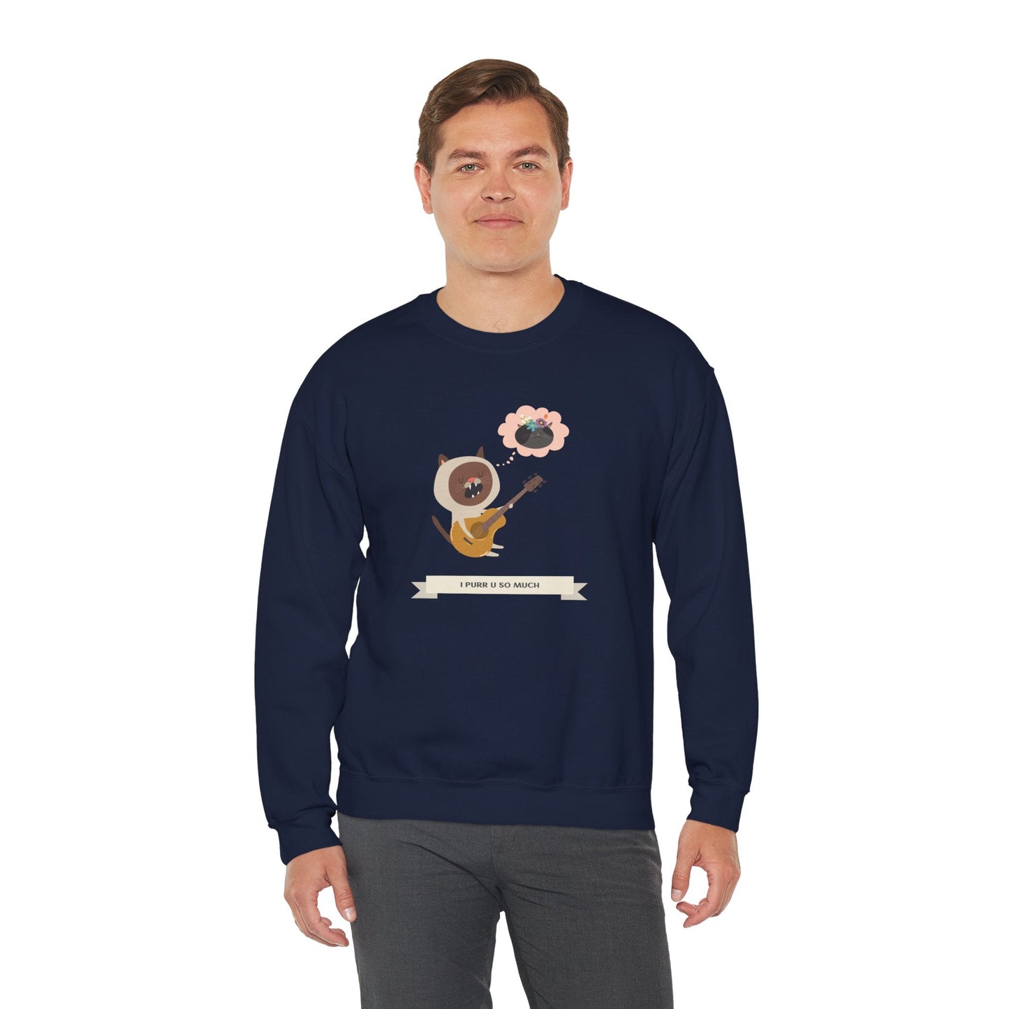 Cat with Guitar Sweatshirt, Love Sweatshirt, Cat Sweatshirt, Valentine's Day Sweatshirt, 50/50 Cotton-Poly Animal Sweatshirt 127