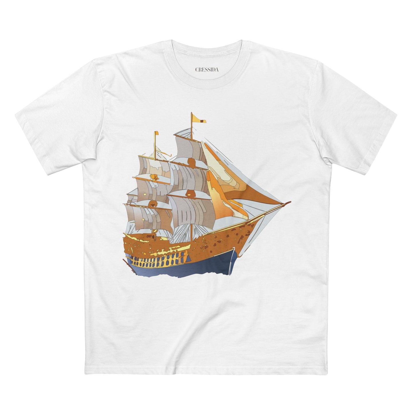 Ship Graphic Unisex 100 Cotton T-Shirt with Gold Frigate Art Design 23