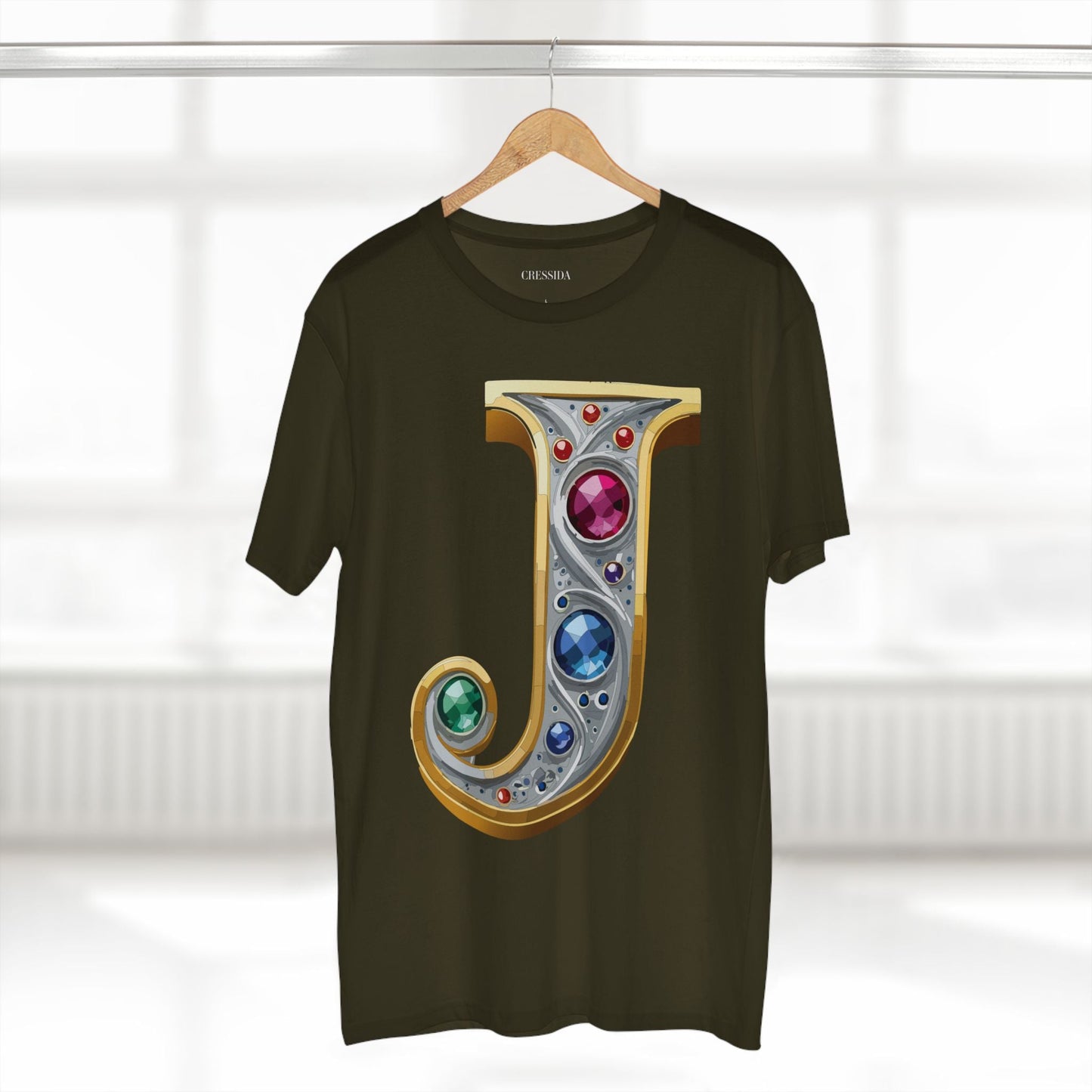 Letter J Graphic Design Tee Unisex 100 Cotton With Antique Gold Letters Artwork T-Shirt