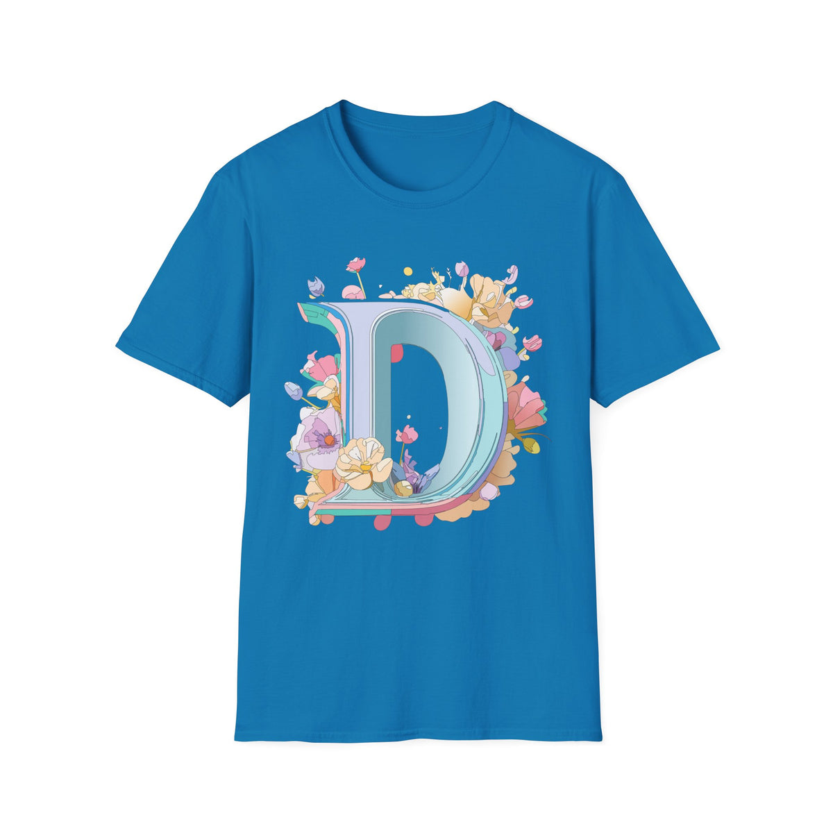 Floral Letter D T-Shirt | Pastel Monogram Initial Tee