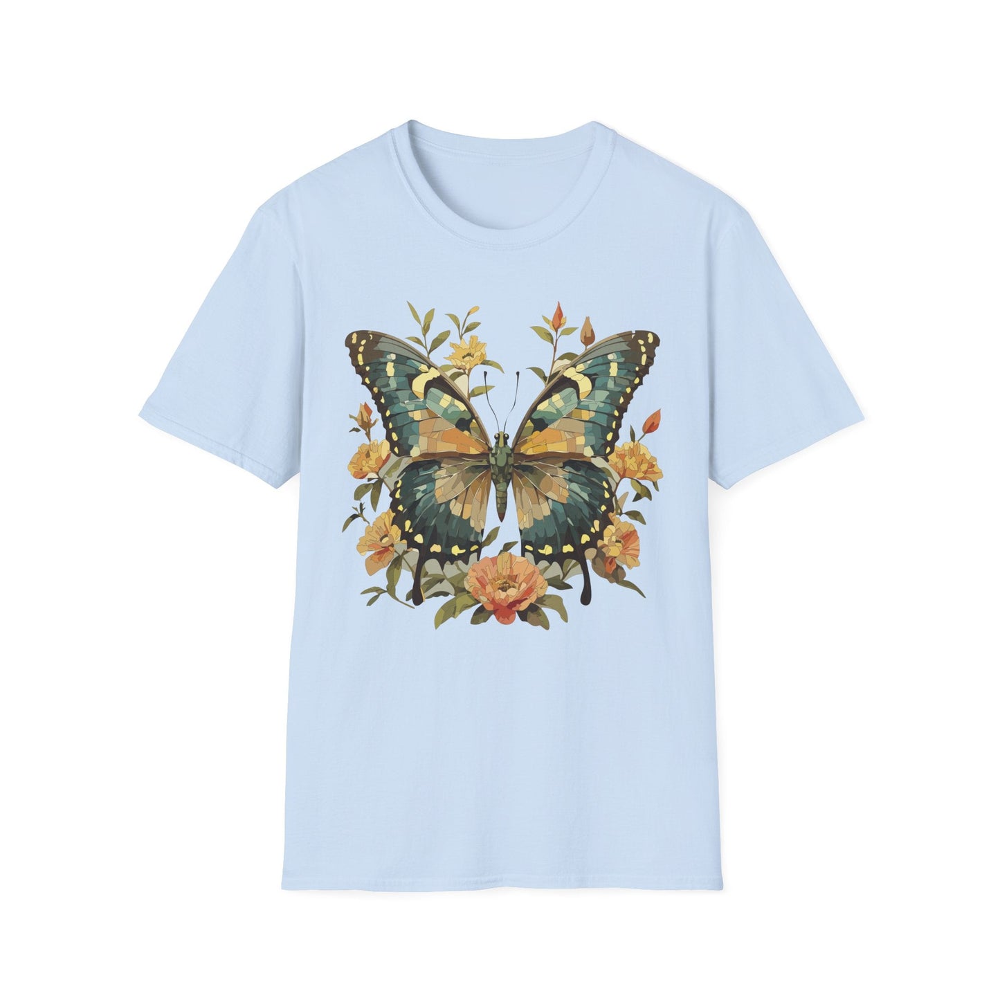 Butterfly Print T Shirt Unisex Monarch Shirt Gildan Softstyle 64000 Ring Spun Cotton