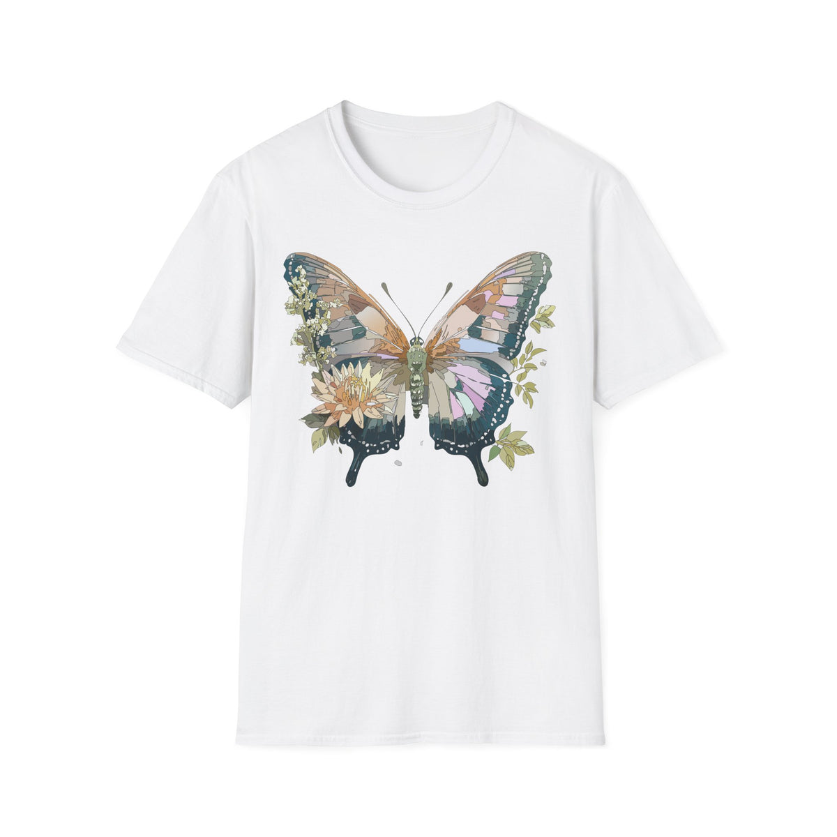 Butterfly Floral T-Shirt — Watercolor Garden Wings Graphic Design Unisex 100 Cotton Gildan T-Shirt