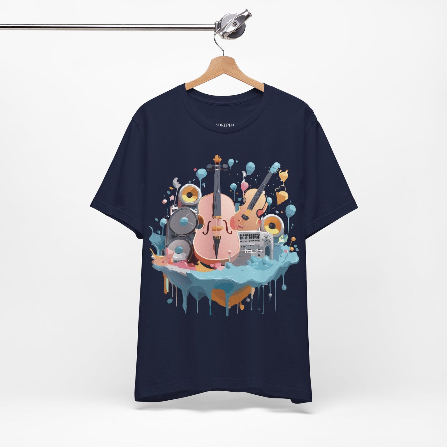 Music Graphic Unisex 100 Cotton Vintage Art with Musical Elements Tee 90