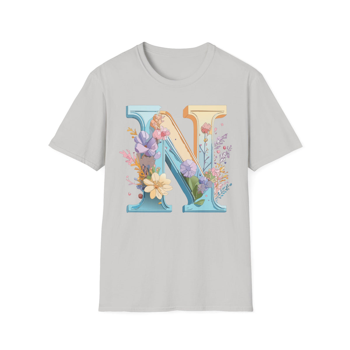 Floral Letter N T-Shirt | Botanical Initial Monogram Tee
