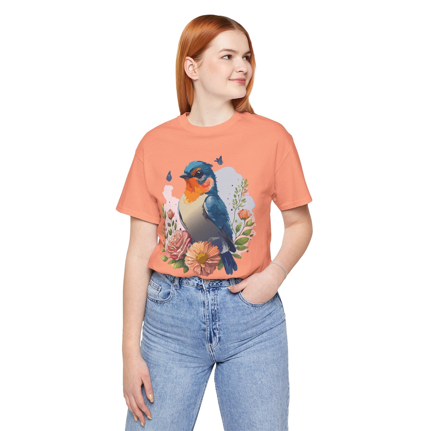 Floral Bird Tee, Animal Shirt, Bird Shirt, Floral Tee, Flower T-shirt, T-Shirt with Animal