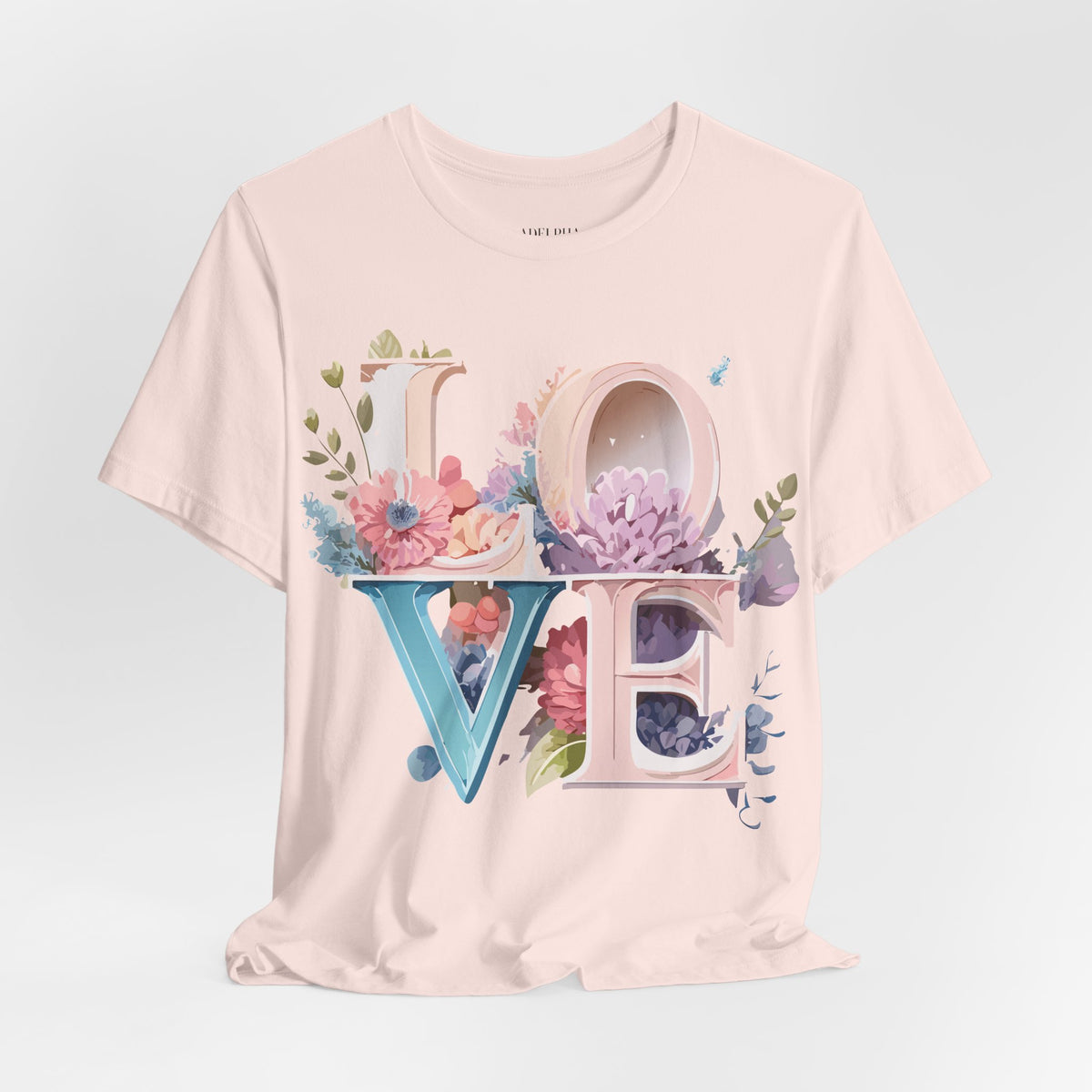 Valentine's Day Graphic Unisex Cotton Bella+Canvas Tee with Floral Art Design d100