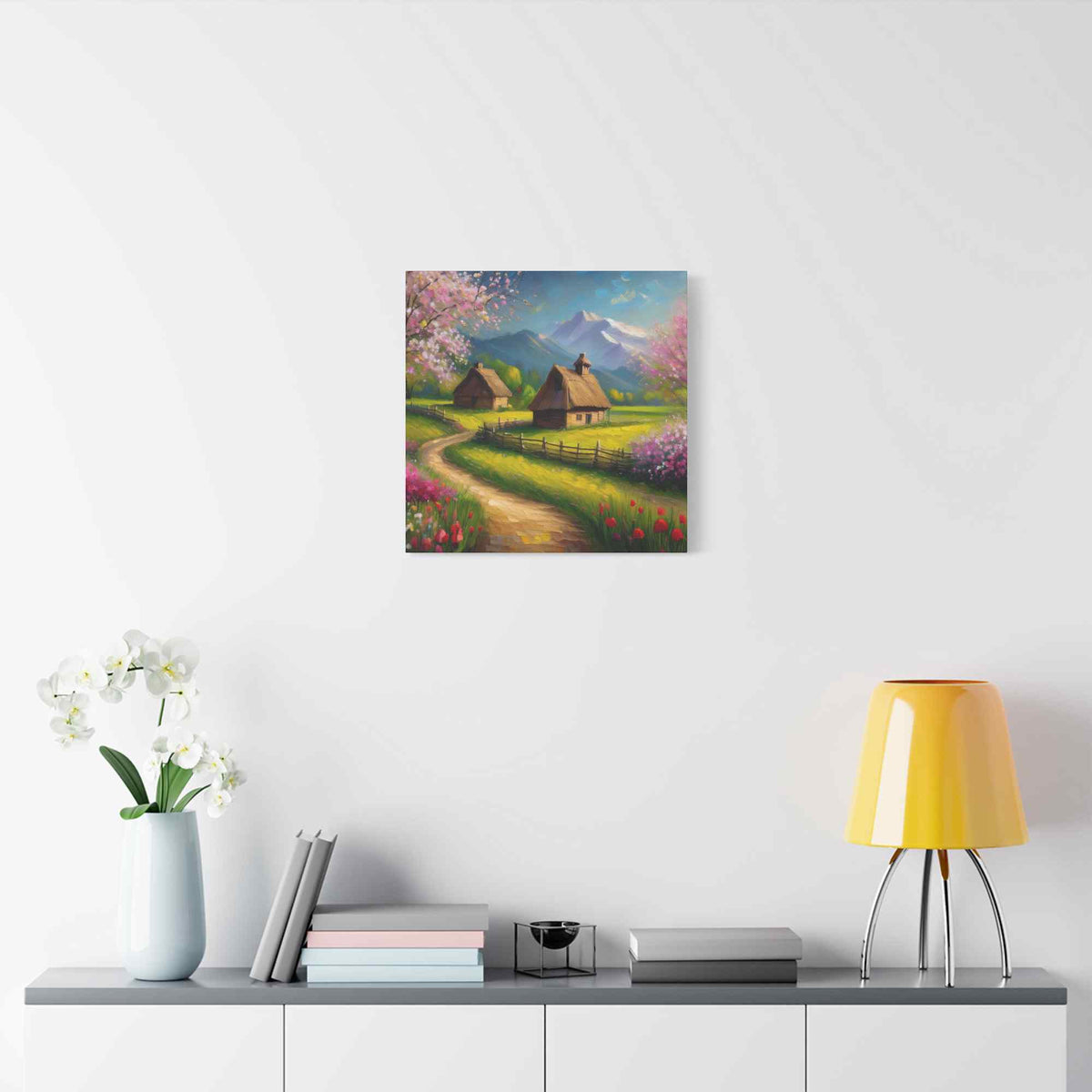 Countryside Spring Print Canvas, Oil Paint Print 20x20, 24x24, 30x30, 32x32, 36x36 Art Design Pine-Wood Inner Frame MC-108