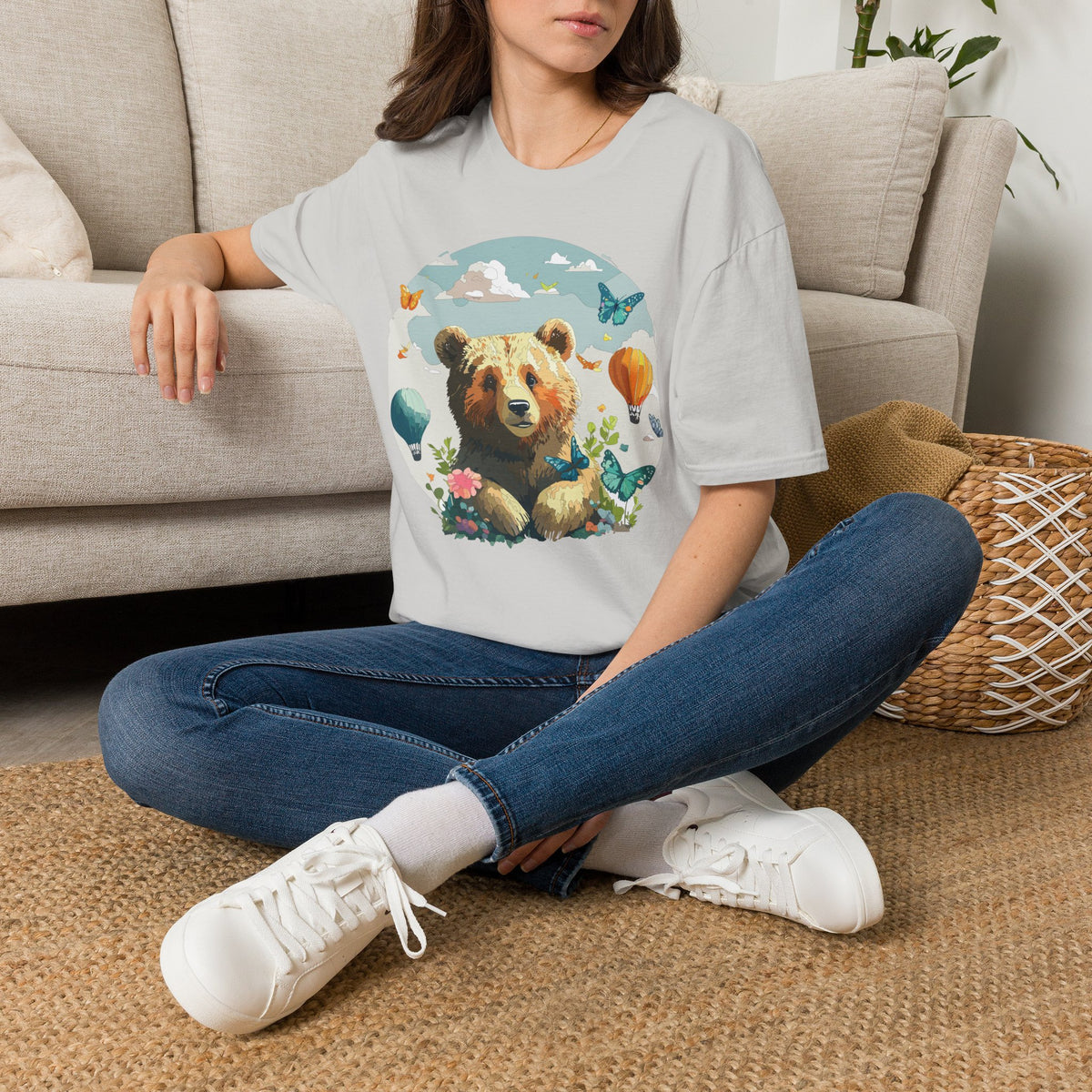 Cute Teddy Bear Balloon Garden Graphic Tee Unisex 100 Cotton Gildan T-Shirt
