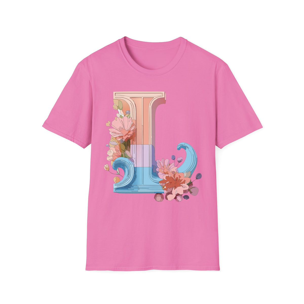 Floral Wave Letter L T-Shirt | Monogram Initial Tee