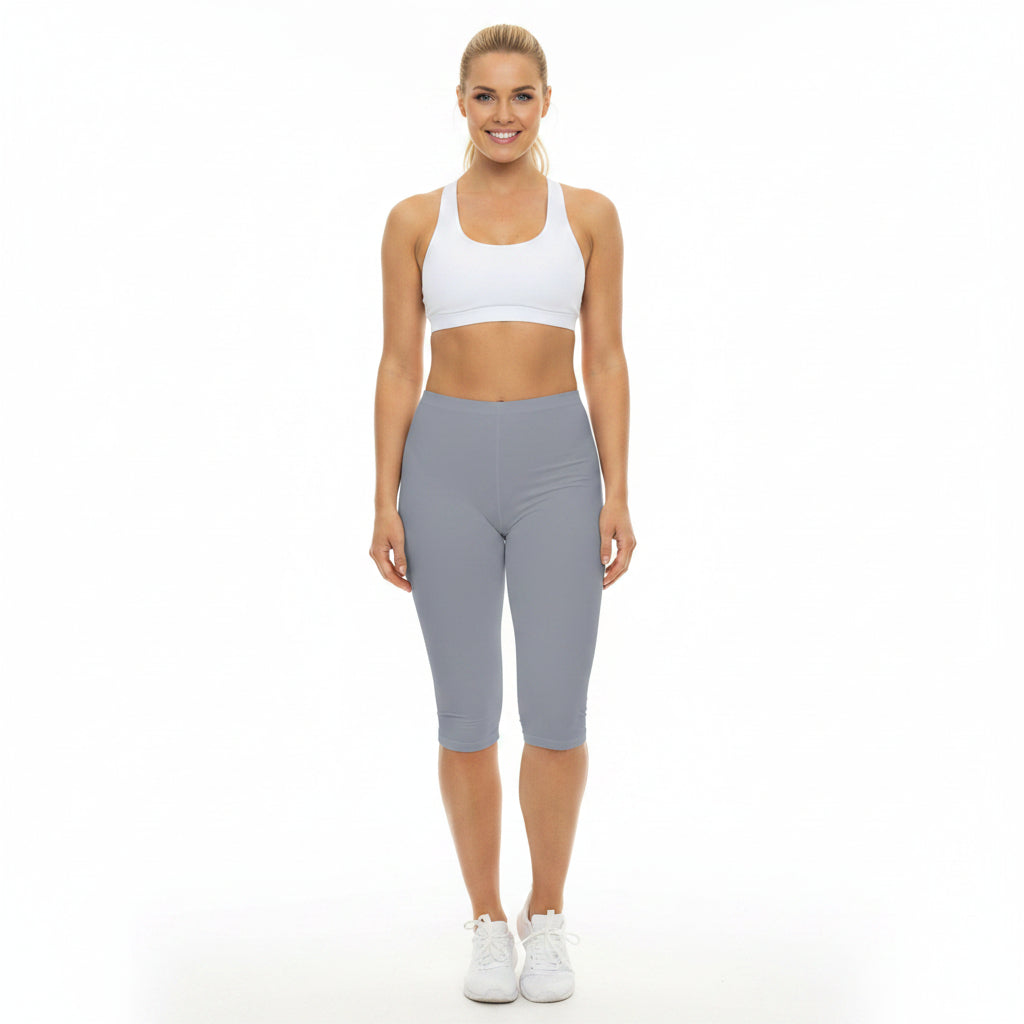 Foggy Blue Color Women's Brushed Suede Poly Span Casual Capri Leggings XS-2XL