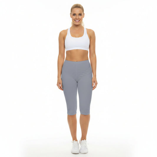 Foggy Blue Color Women's Brushed Suede Poly Span Casual Capri Leggings XS-2XL