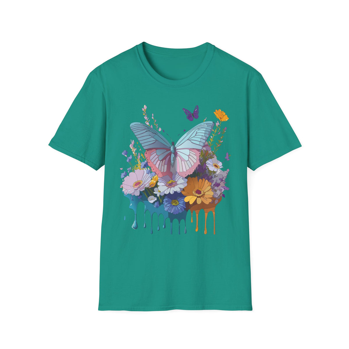 Butterfly Floral T-Shirt – Colorful Nature Garden Graphic Design Unisex 100 Cotton Gildan T-Shirt