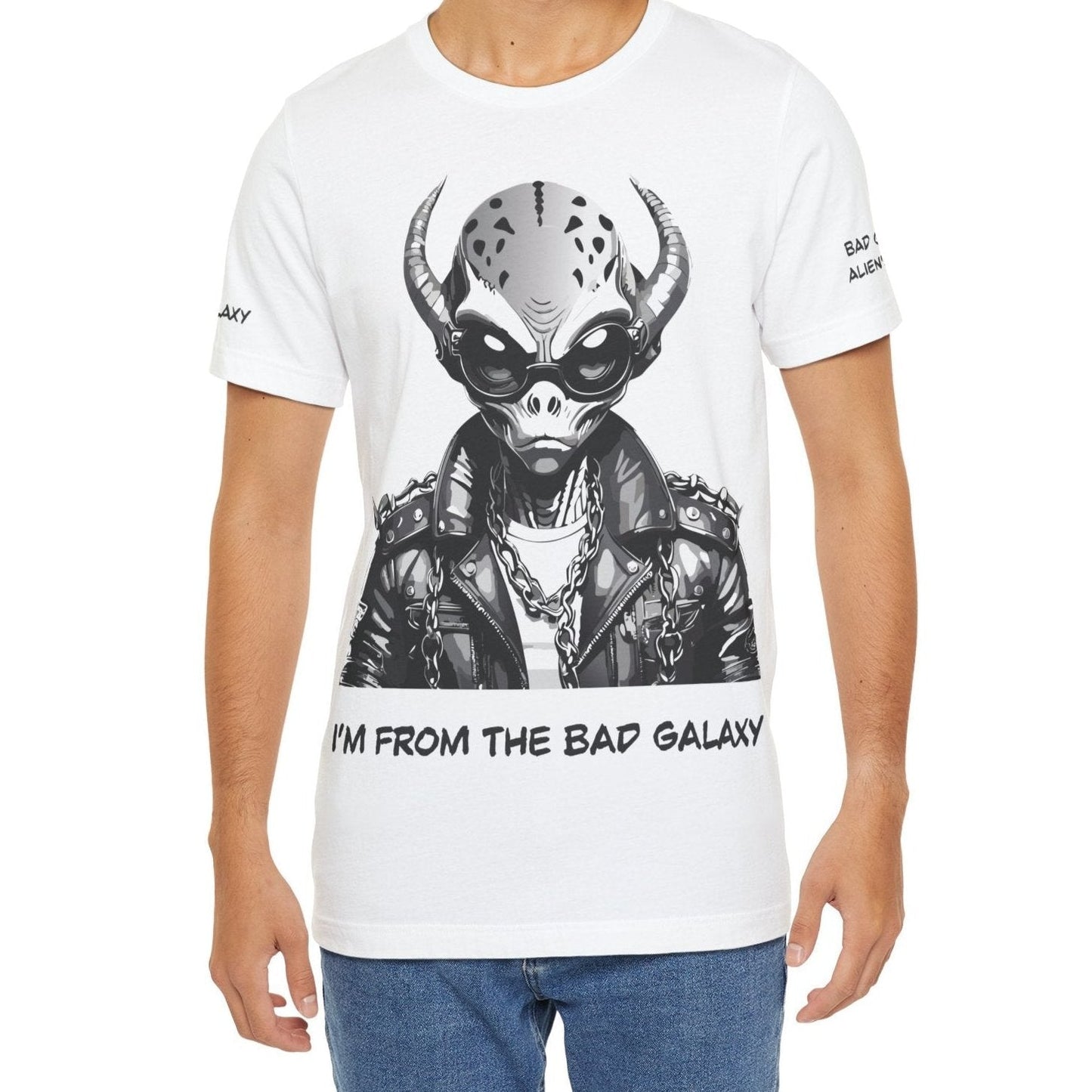 Alien Graphic Tee Shirt From Bad Galaxy Made To Order In USA 100 Percent Cotton Eco Friendly Inks
