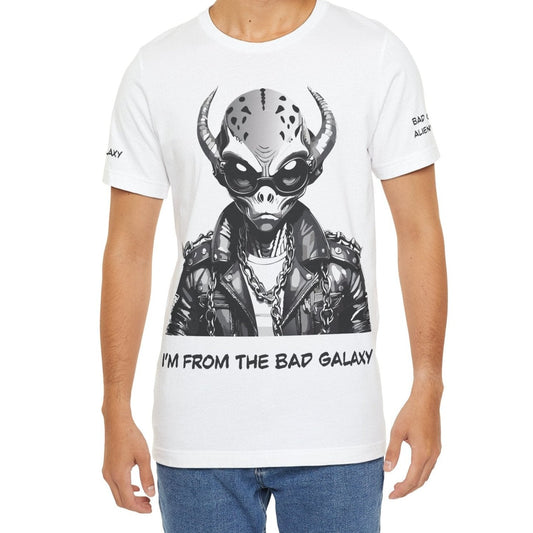Alien Graphic Tee Shirt From Bad Galaxy Made To Order In USA 100 Percent Cotton Eco Friendly Inks