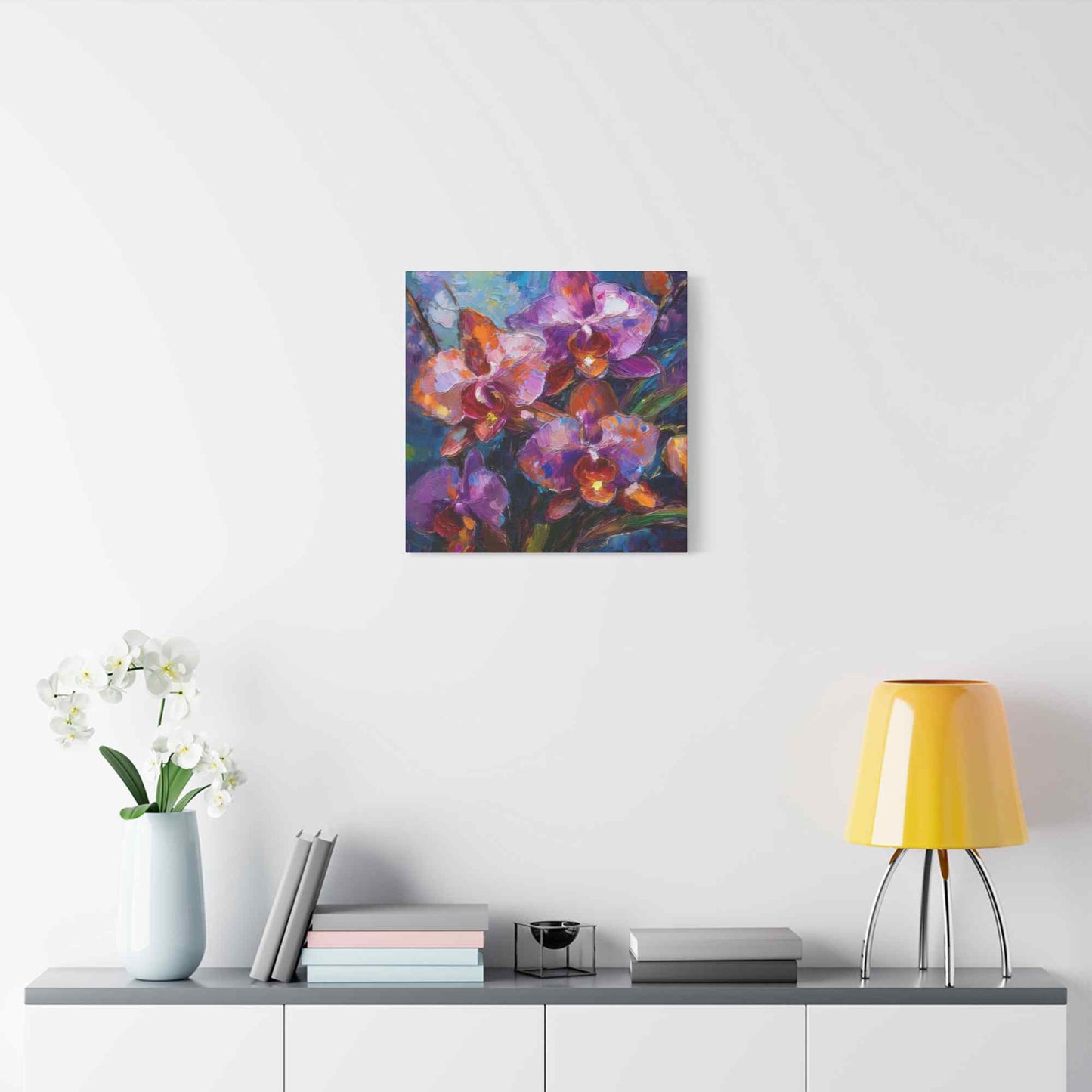 Purple Orchids Print Canvas, Floral Oil Paint Print 20x20, 24x24, 30x30, 32x32, 36x36 Art Design Pine-Wood Inner Frame MC-132