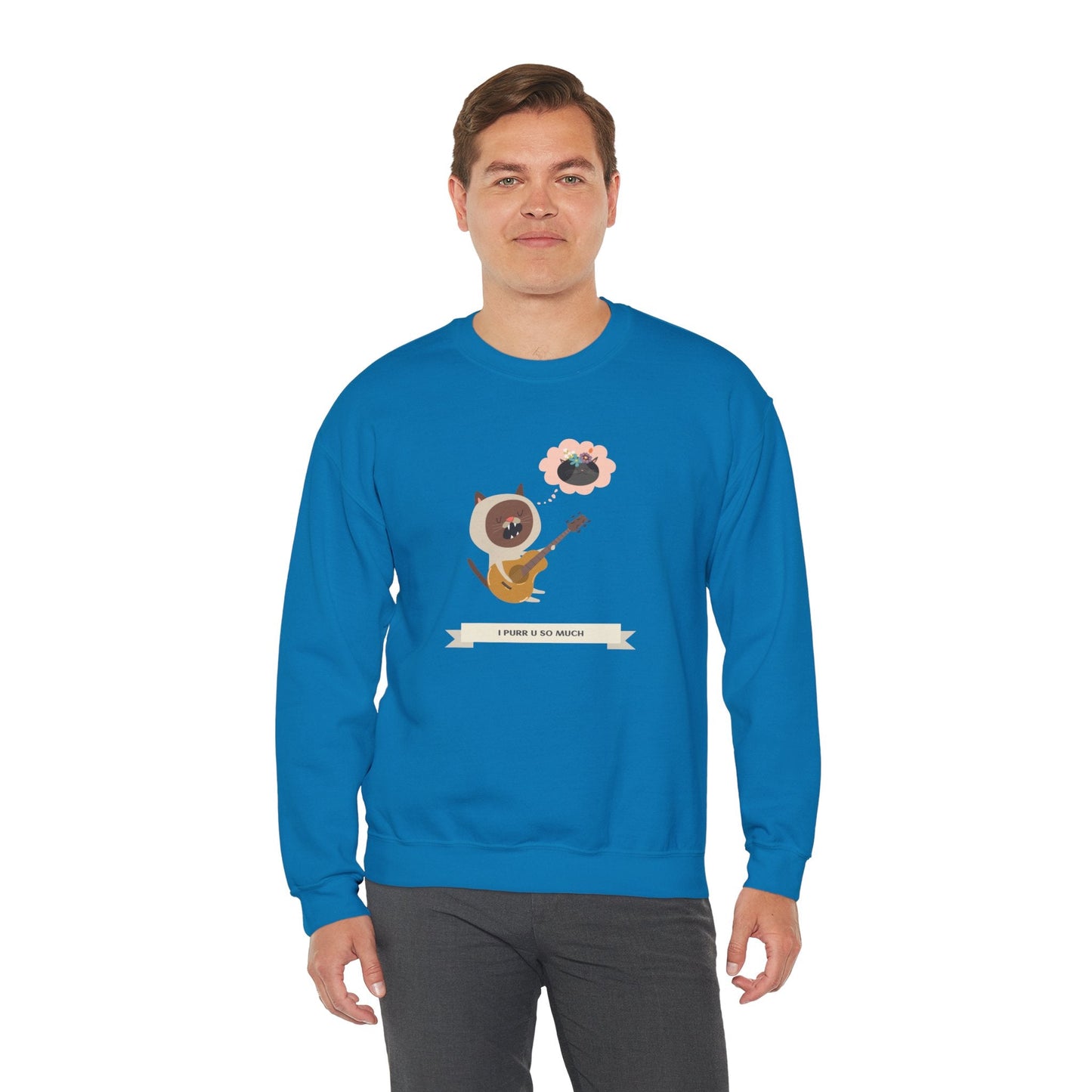 Cat with Guitar Sweatshirt, Love Sweatshirt, Cat Sweatshirt, Valentine's Day Sweatshirt, 50/50 Cotton-Poly Animal Sweatshirt 127