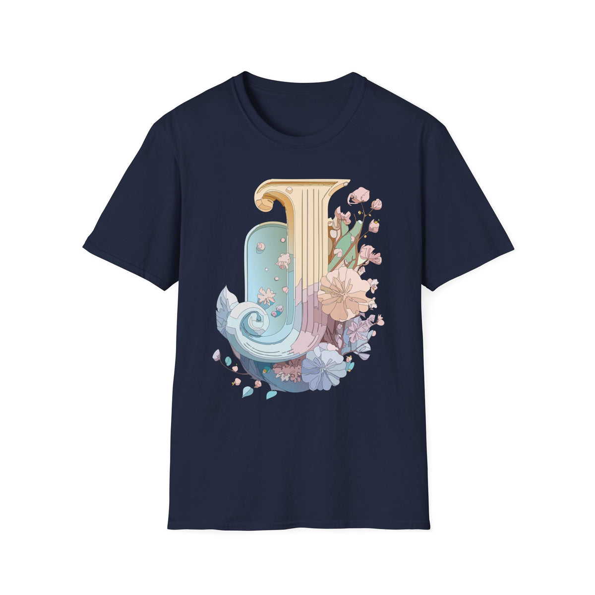 Floral Letter J T-Shirt | Pastel Column Monogram Tee